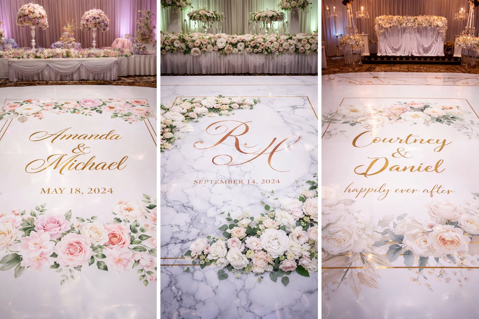 Custom dance floor wraps for Chicago weddings and events